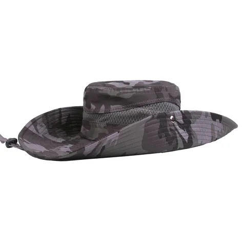 Outdoor Camouflage Sun Hat Men UV Protection Fishing Bucket Hat Wide Brim Breathable Boonie Hat With Adjustable Wind Rope