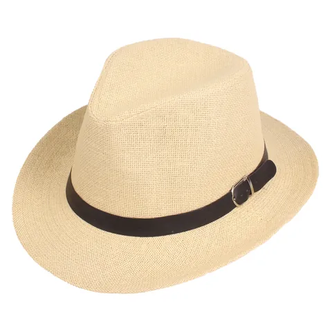 Dames Heren Retro Papieren Stro Fedora Hoed Met Zwarte Band Gesp Zomer Strand Zonnescherm Geweven Jazz Panama Hoed