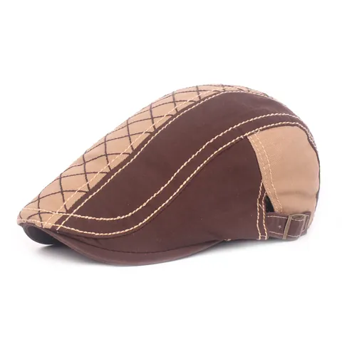 Men Cotton Flat Cap Quilted Color Block Vintage Beret Ivy Cap Adjustable Newsboy Hat For Casual Daily Outdoor Sun Protection