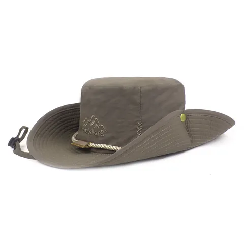 Outdoor Wide Brim Sun Hat For Men Women Breathable Quick Dry Nylon Bucket Hat UV Protection Hiking Fishing Traveller Mountain Embroidered Hat