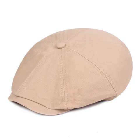 Vintage Cotton Newsboy Cap For Men Solid Color Flat Cap Multi Panel Cabbie Hat Retro British Style Casual Driving Cap