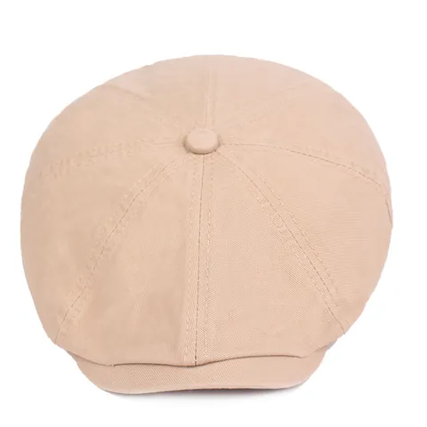 Vintage Cotton Newsboy Cap For Men Solid Color Flat Cap Multi Panel Cabbie Hat Retro British Style Casual Driving Cap