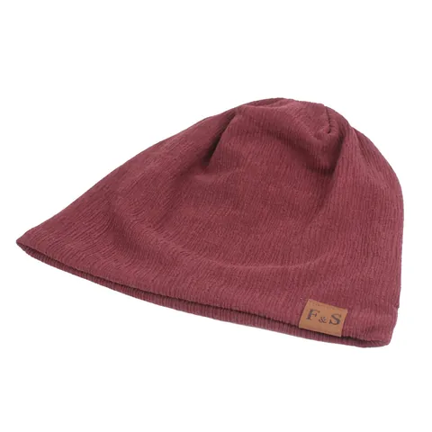 Women Men Slouchy Knit Beanie Hat Cotton Polyester Blend Ribbed Warm Winter Slouch Hat With Leather Patch Casual Headwear