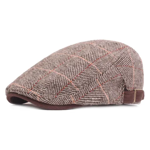 Heren Vintage Britse Platte Pet Visgraat Ruitjes Verstelbare Katoenen Newsboy Baret Voor Herfst Winter Outdoor