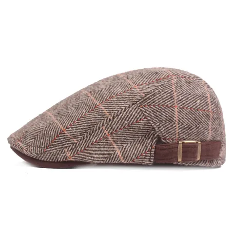 Heren Vintage Britse Platte Pet Visgraat Ruitjes Verstelbare Katoenen Newsboy Baret Voor Herfst Winter Outdoor
