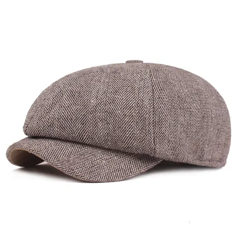 Vintage Herringbone Newsboy Cap Men Women British Style Retro Octagonal Hat Cotton Fleece Lined Warm Flat Cap Autumn Winter