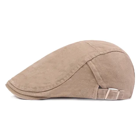 Heren Vrouwen 100% Katoen Platte Pet Vintage Effen Kleur Ivy Cabbie Rijden Hoed Verstelbare Metalen Gesp Casual Zonbescherming Beret