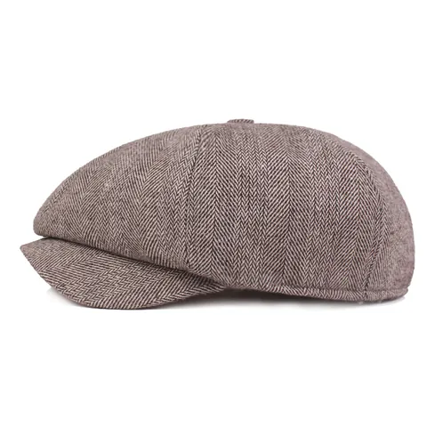 Vintage Herringbone Newsboy Cap Men Women British Style Retro Octagonal Hat Cotton Fleece Lined Warm Flat Cap Autumn Winter
