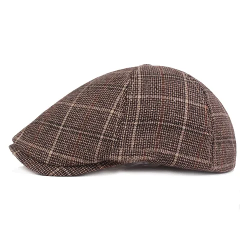 Boina de Algodón a Cuadros Vintage para Hombre Gorra Plana Rétro Británica Sombrero Newsboy Ivy Cap Ajustable para Otoño Invierno