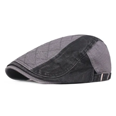 Boina de Algodón Lavado Vintage para Hombre Mujer Gorra Plana Retro Newsboy Cap Patchwork Cuadros Ajustable Casual Ivy Hat