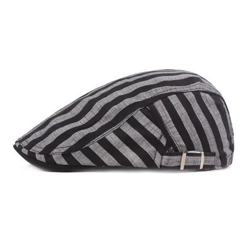 Katoen Gestreepte Platte Pet Retro Verstelbare Newsboy Hat Voor Heren Dames Casual Zonbescherming Ademend Outdoor