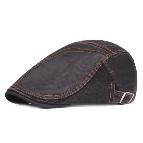 Berretto Piatto in Cotone Vintage da Uomo Coppola con Cuciture a Contrasto Regolabile Newsboy Berretto Casual Protezione Solare