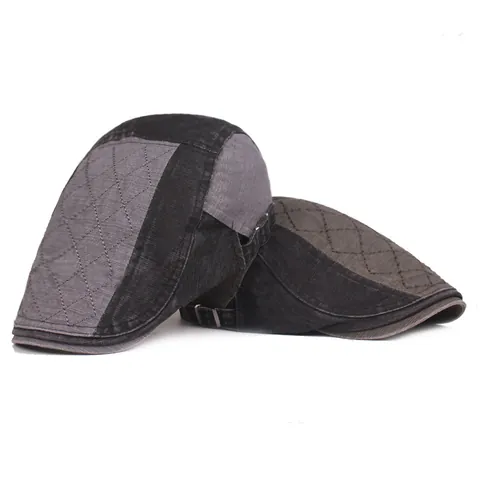 Boina de Algodón Lavado Vintage para Hombre Mujer Gorra Plana Retro Newsboy Cap Patchwork Cuadros Ajustable Casual Ivy Hat