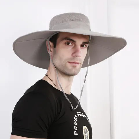 Cappello da Pescatore a Tesa Larga per Uomo Donna Mesh Traspirante Protezione Solare Trekking Pesca Safari Con Cordino Regolabile