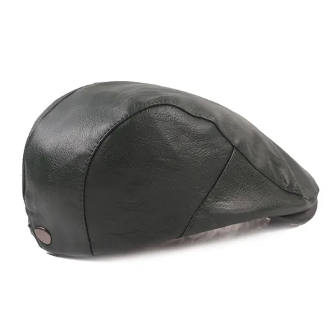 Casquette Plate Vintage en Cuir PU pour Hommes Hiver Chaud Coupe-vent Réglable Béret Style Britannique pour Extérieur Quotidien