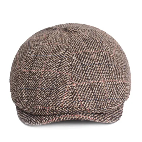 Men Vintage Plaid Newsboy Cap Cotton Twill Flat Cap Adjustable British Style Ivy Hat Winter Warm Beret Cap For Daily Travel