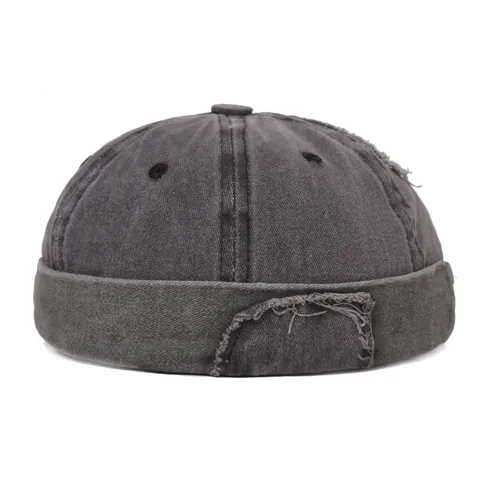 Vintage Washed Cotton Docker Hat Distressed Brimless Beanie Cap Adjustable Industrial Style Patchwork Landlord Hat Unisex