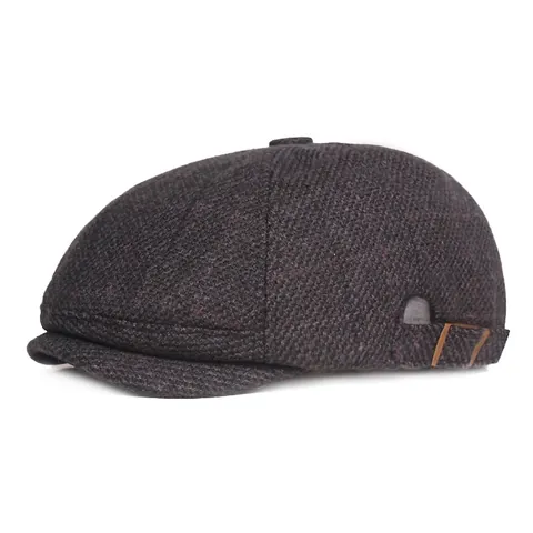 Herren Vintage Karierte Schirmmütze Baumwolle Köper Flache Kappe Verstellbar Britischer Stil Efeu Hut Winter Warme Baskenmütze