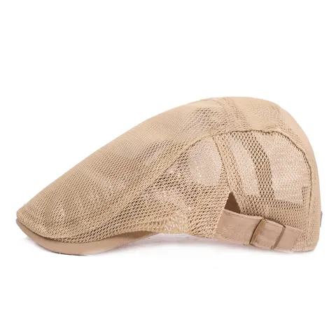 Summer Breathable Mesh Flat Cap For Men Women Casual Solid Color Adjustable Ivy Beret Hat Outdoor Sunshade Hollow Out Mesh Cap