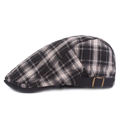 Boina Retro a Cuadros para Mujeres Hombres Gorra con Visera Transpirable de Algodón Lino Ajustable Estilo Británico Sombrero de Sol