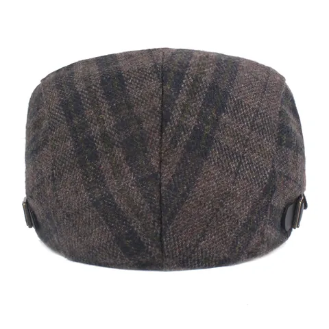 Béret Vintage en Lainage pour Hommes Réglable à Rayures Style Britannique Chapeau Newsboy Chaud pour Automne Hiver