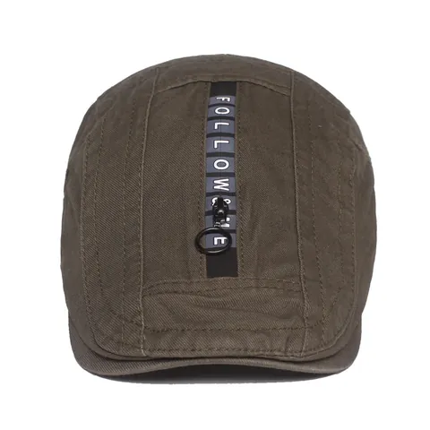 Béret Vintage en Coton pour Hommes Décoration Fermeture Éclair Lettre Follow Me Chapeau Plat Ajustable pour Loisirs de Plein Air
