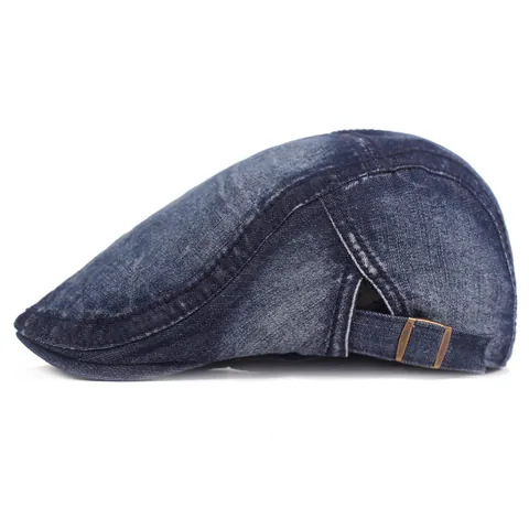 Washed Denim Flat Cap For Men Women Adjustable Vintage Ivy Cap Solid Color Outdoor Sun Protection Breathable Beret Hat