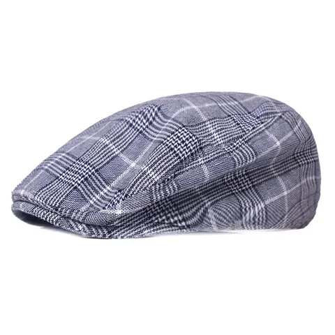 Gorra Plana Retro a Cuadros Para Hombre Mujer Delgada Transpirable Mezcla de Algodón Ajustable Sombrilla Casual Boina Hat