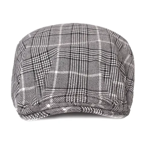 Gorra Plana Retro a Cuadros Para Hombre Mujer Delgada Transpirable Mezcla de Algodón Ajustable Sombrilla Casual Boina Hat
