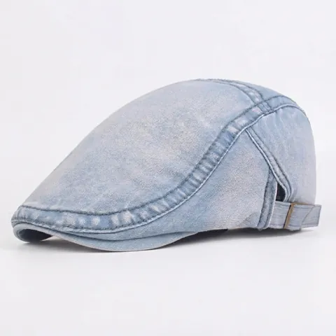 Washed Denim Flat Cap For Men Women Adjustable Vintage Ivy Cap Solid Color Outdoor Sun Protection Breathable Beret Hat