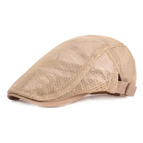 Summer Breathable Mesh Flat Cap For Men Women Casual Solid Color Adjustable Ivy Beret Hat Outdoor Sunshade Hollow Out Mesh Cap