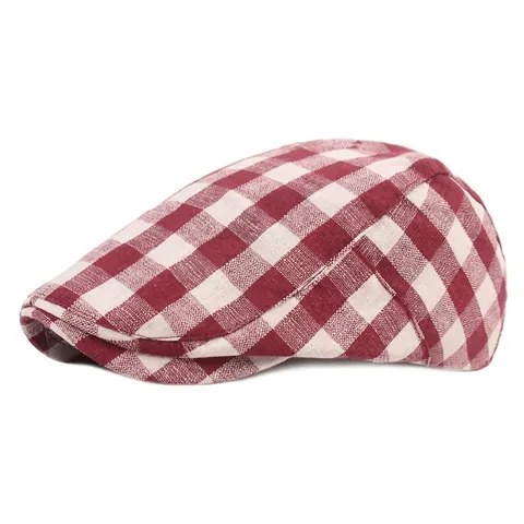 Berretto Piatto a Quadri Retro in Cotone Lino Regolabile Berretto a Becco d'Anatra per Uomo Donna Stile Britannico Vintage