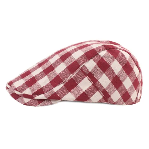 Berretto Piatto a Quadri Retro in Cotone Lino Regolabile Berretto a Becco d'Anatra per Uomo Donna Stile Britannico Vintage