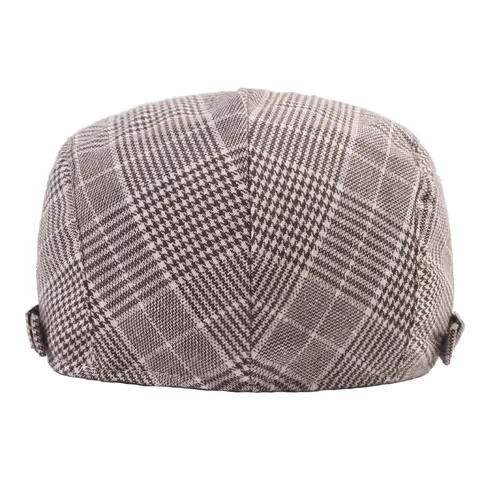 Vintage Kariert Schiebermütze Für Herren Damen Verstellbare Metallschnalle Baumwollmischung Flache Kappe Atmungsaktiv Retro Britisch Stil Sonnenschutz Schirmmütze