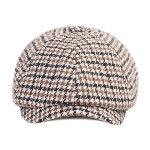 Vintage Houndstooth Newsboy Cap For Women Men Wool Blend British Style Beret Hat Warm Flat Cap For Autumn Winter Casual