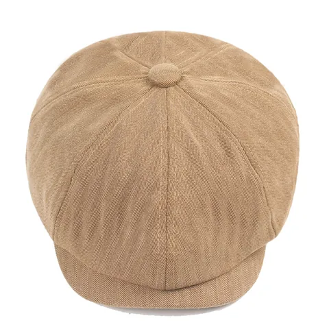 Casquette Gavroche Vintage à Chevrons en Mélange de Coton Chapeau Octogonal pour Femmes Hommes Style Britannique Rétro Hiver Automne Décontracté Voyage Béret