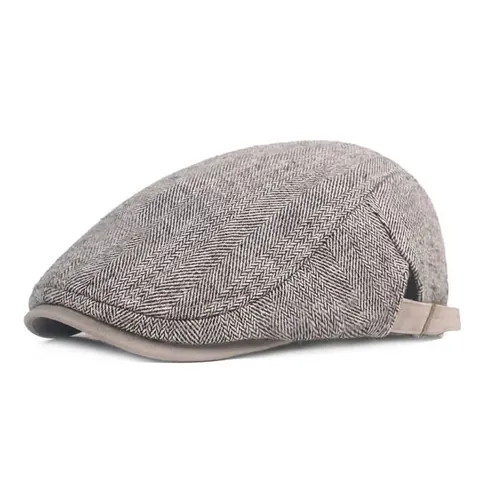 Men Vintage Herringbone Flat Cap British Style Cotton Blend Newsboy Beret Adjustable Ivy Hat For Autumn Winter Outdoor Casual Travel