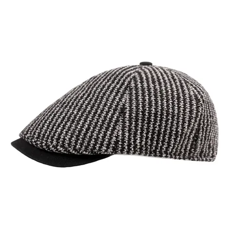 Béret en Tricot Rétro Britannique Pour Hommes Femmes Vintage Casquette Newsboy Rayée Automne Hiver Chaud Casquette Plate Mélange de Coton