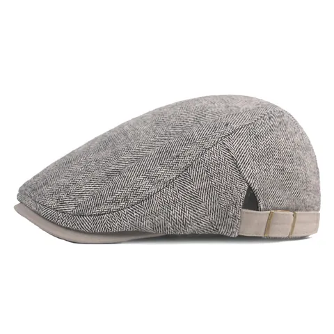 Men Vintage Herringbone Flat Cap British Style Cotton Blend Newsboy Beret Adjustable Ivy Hat For Autumn Winter Outdoor Casual Travel