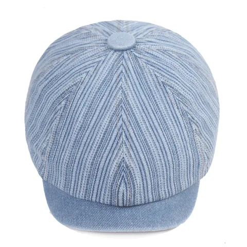 Retro Striped Denim Newsboy Cap Men Women Cotton British Baker Boy Hat Adjustable Casual Flat Cap Autumn Winter Sunshade Hat