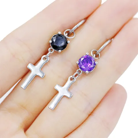 Stainless Steel Cross Pendant Nose Ring Hoops With Round Zirconia Punk Gothic Body Piercing Jewelry For Men Women