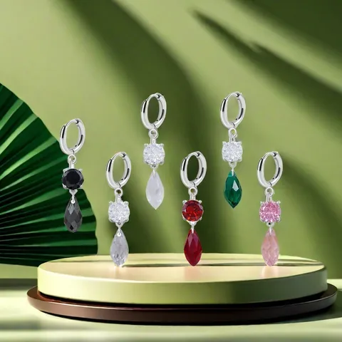 Titanium Steel Water Drop Huggie Earrings Zirconia Colorful Geometric Dangle Earrings For Women Fashion Piercing Jewelry