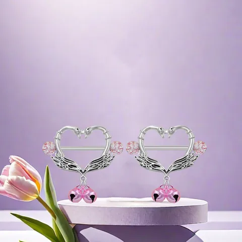 Stainless Steel Heart Nipple Rings For Women Sexy Swan Wing Body Piercing Jewelry With Bells Yes Daddy Letter Enamel Shield