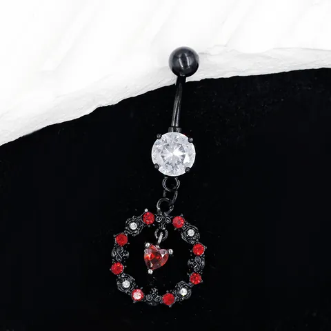Piercing de Nombril Gothique Noir Rouge Cœur Chauve-souris Crâne Araignée Alliage de Zinc Zircon Cubique Bijoux Punk Halloween Femmes