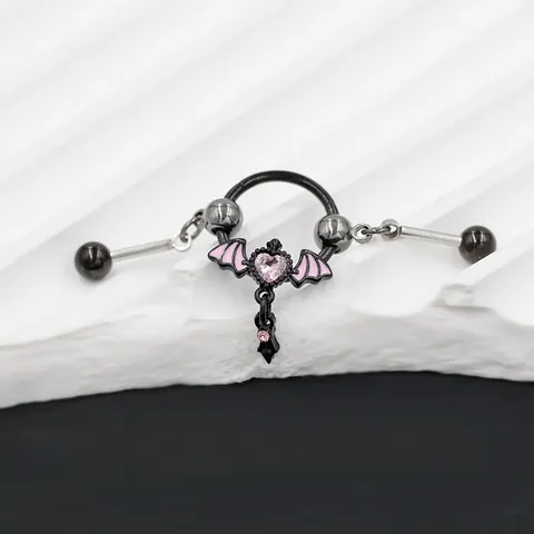 Γοτθικά Κοσμήματα Piercing Νυχτερίδα από Ανοξείδωτο Ατσάλι Σκουλαρίκια Barbell Καρδιά Ζιργκόν Halloween Unisex