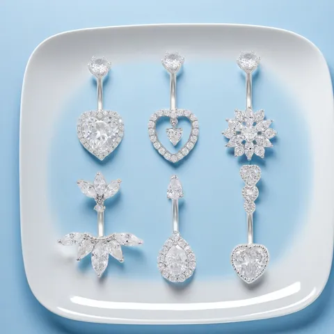 Piercing Ombelico in Titanio ASTM F136 per Donna Qualità Medica Titanio Zirconia Cuore Fiore Goccia Gioielli Piercing Corpo