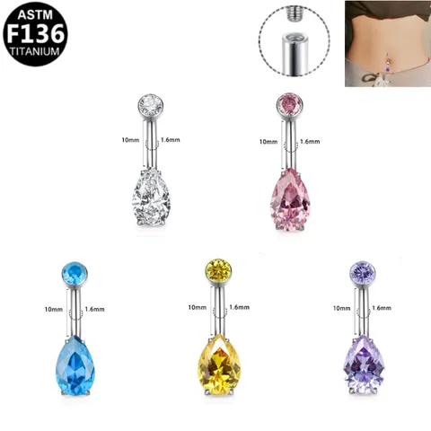 ASTM F136 Titanium Belly Button Ring Luxury Heart Teardrop Zirconia Dangle Body Piercing Jewelry For Women Piercing Accessory