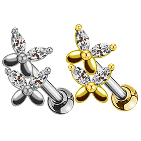 316L Stainless Steel Moon Butterfly Stud Earrings With Zirconia Inlaid Copper Petite Piercing Ear Bone Nail Jewelry For Women
