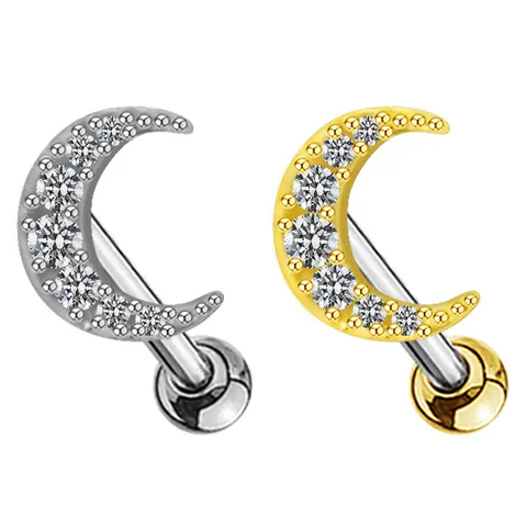 316L Stainless Steel Moon Butterfly Stud Earrings With Zirconia Inlaid Copper Petite Piercing Ear Bone Nail Jewelry For Women