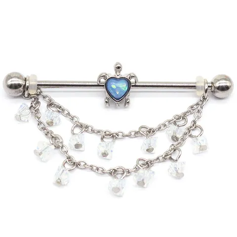 316L Roestvrij Stalen Industriële Barbell Oorbellen Met Ketting Kwastje Punk Maan Ster Olifant Hanger Body Piercing Sieraden Voor Dames Heren